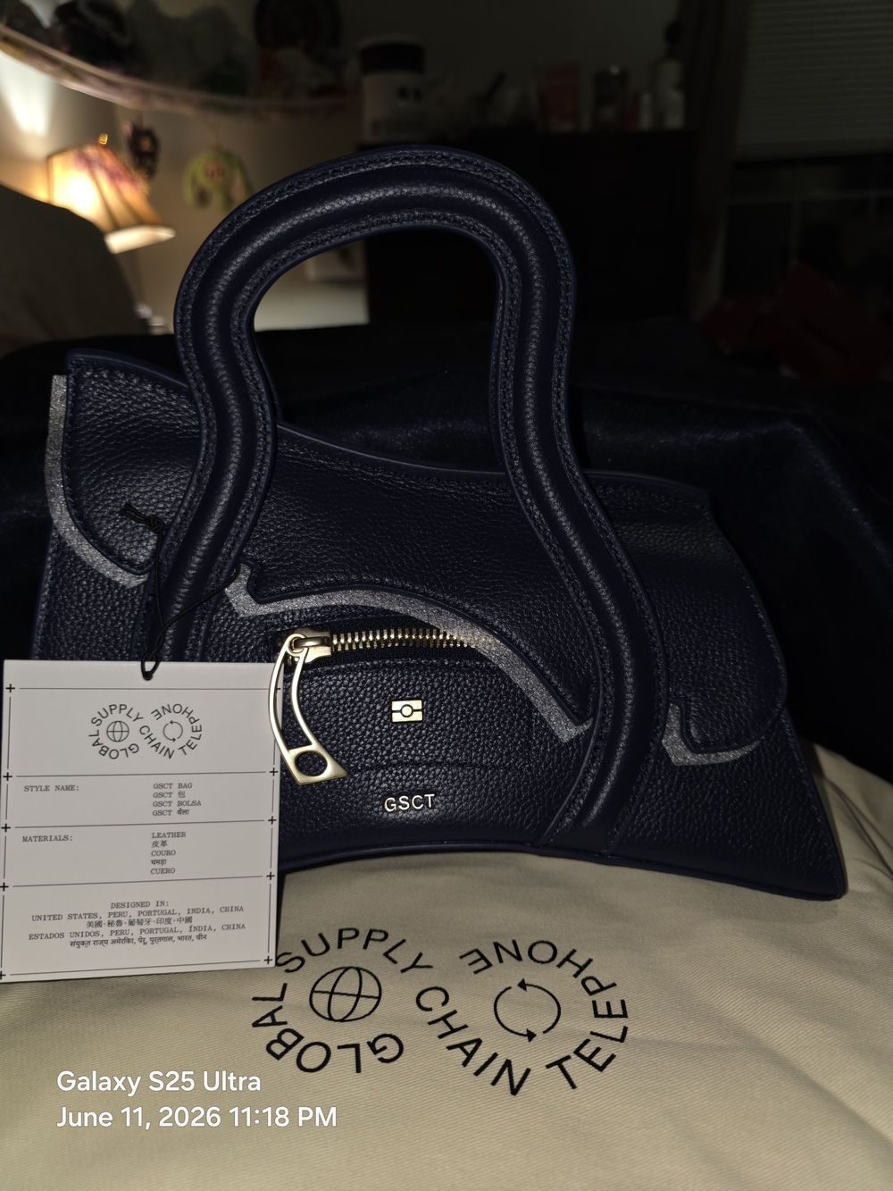 MSCHF Navy Blue Leather Handbag with Shoulder Strap and Dust Bag. MFRP:$650 - Picture 2 of 10